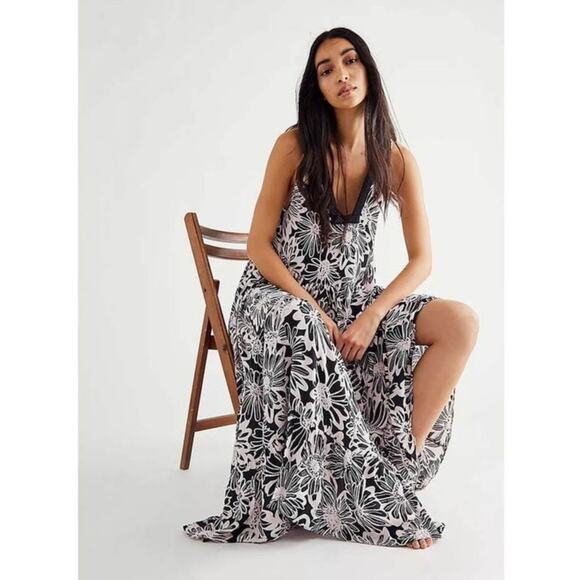 Free People Tiers For You Tiered Lace Sleeveless Floral Maxi Slip Dress Size XS - Picture 1 of 9